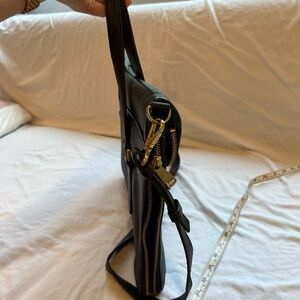 Fossil Black Leather Tote with Gold Hardware